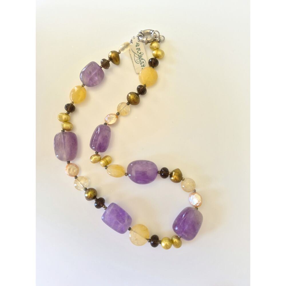Alexander Kalifano Cultured Pearl Amethyst and Agate Bead Necklace